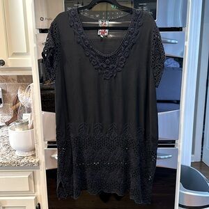 Johnny Was size XL black cutout and embroidered tunic